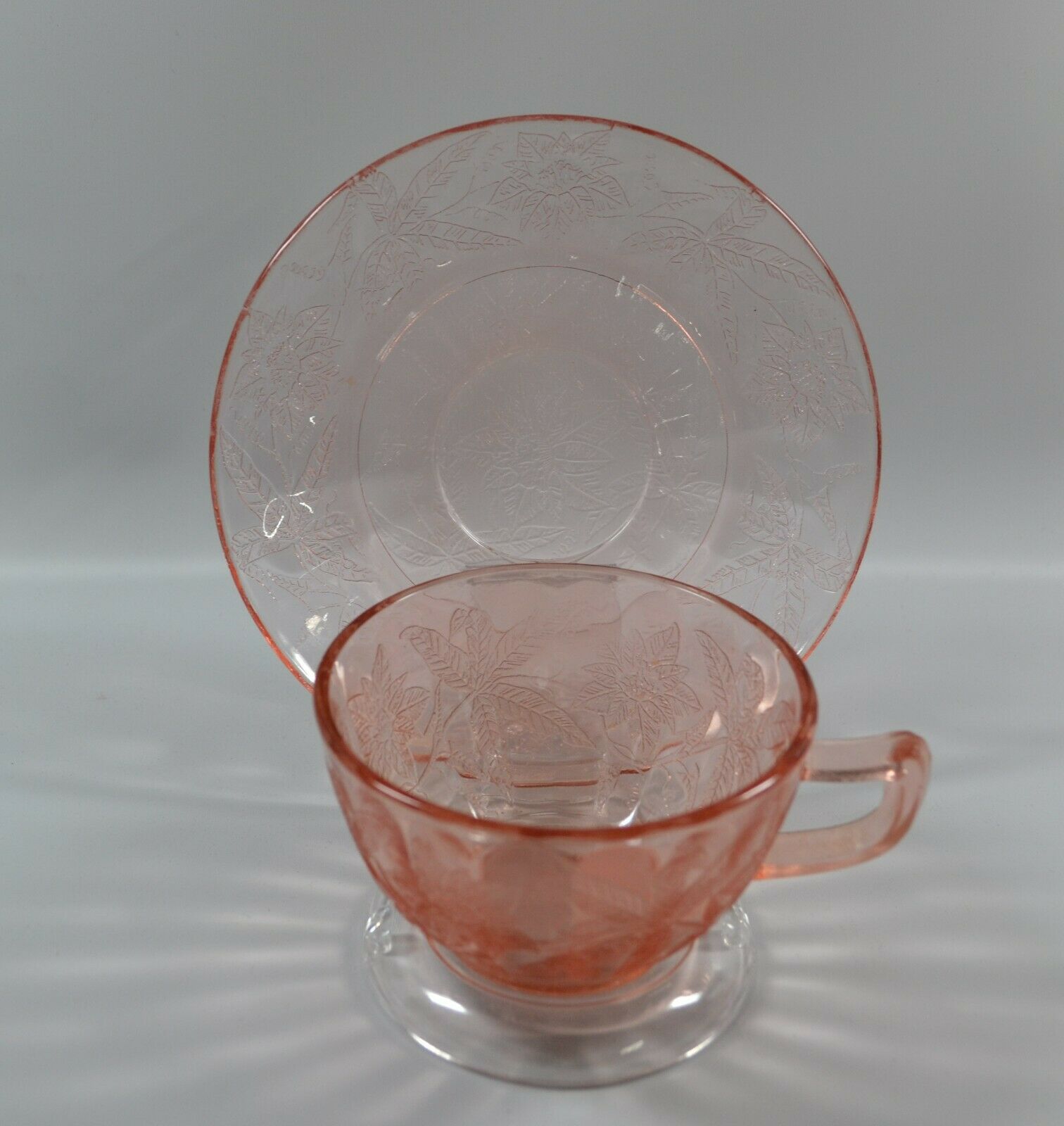 Three Pink Floral Poinsettia Cup and Saucers, One Price all 6 pcs,  c. 1931-1935