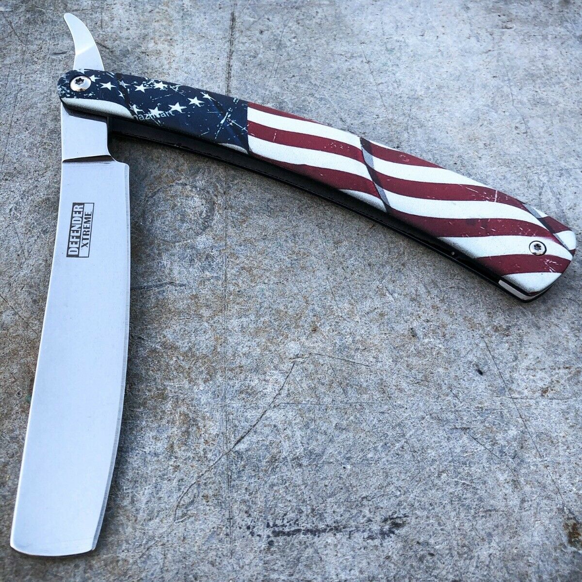 Shaving Straight Edge Usa American Flag Razor Steel Folding Pocket Knife Blade