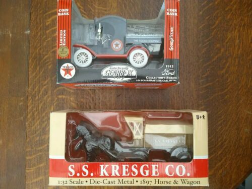 2 Banks - Texaco 1912 Ford 1:24 / Ss Kresge Co - 1897 Horse And Wagon 1:32 (#p)