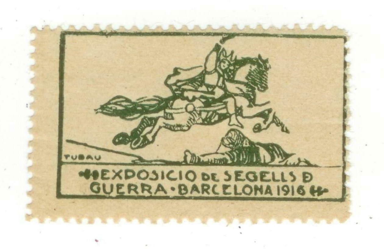 1916 Exposicio De Segells D Guerra poster stamp Barcelona Spain - WWI
