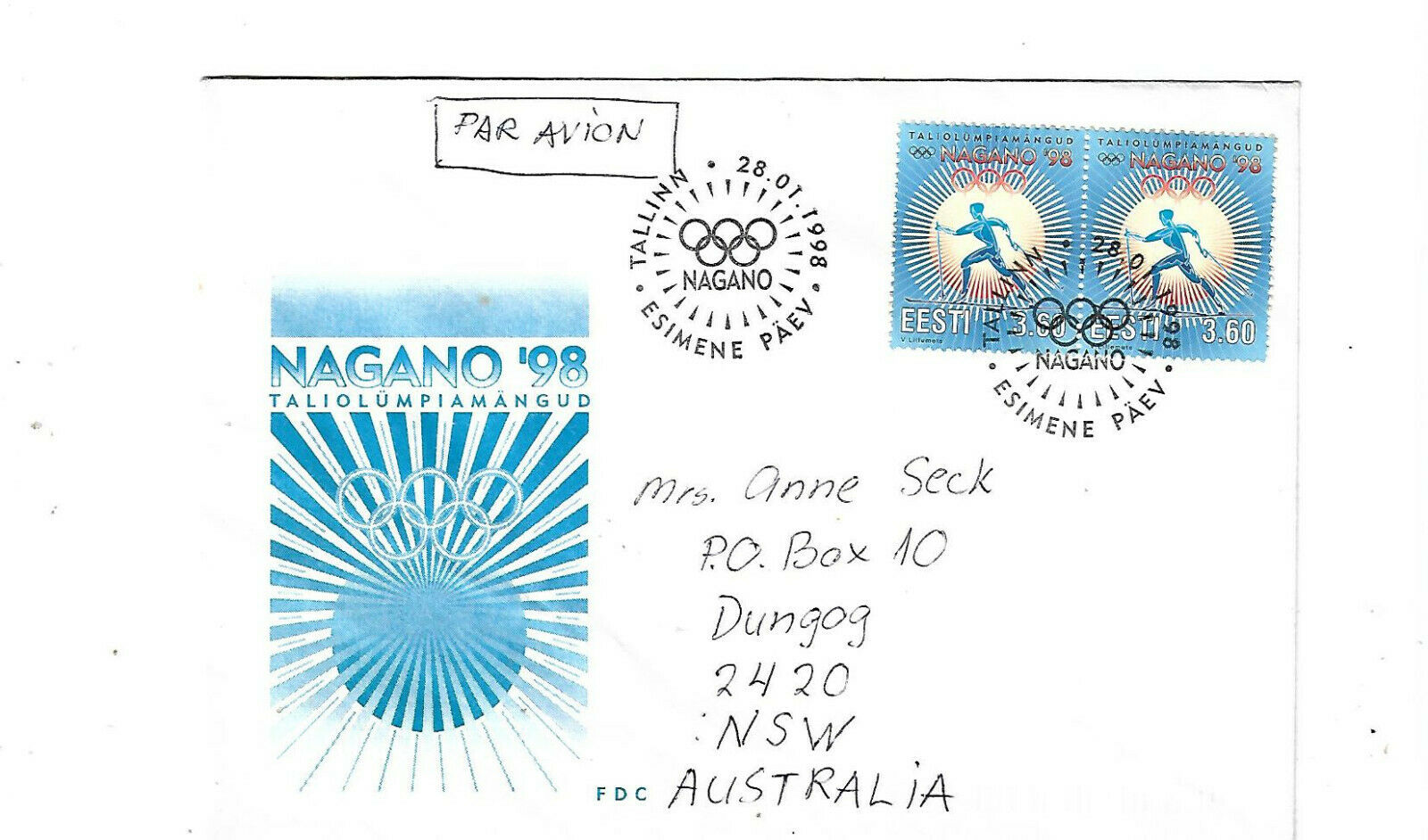 Estonia. Nagano Winter Olympics Fdc (10797)