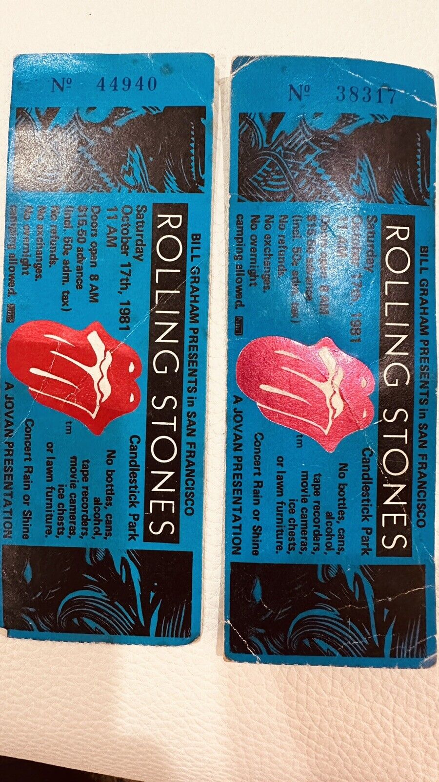 2 Rolling Stones 1981 Used Concert Ticket Stubs Candlestick Park San Francisco