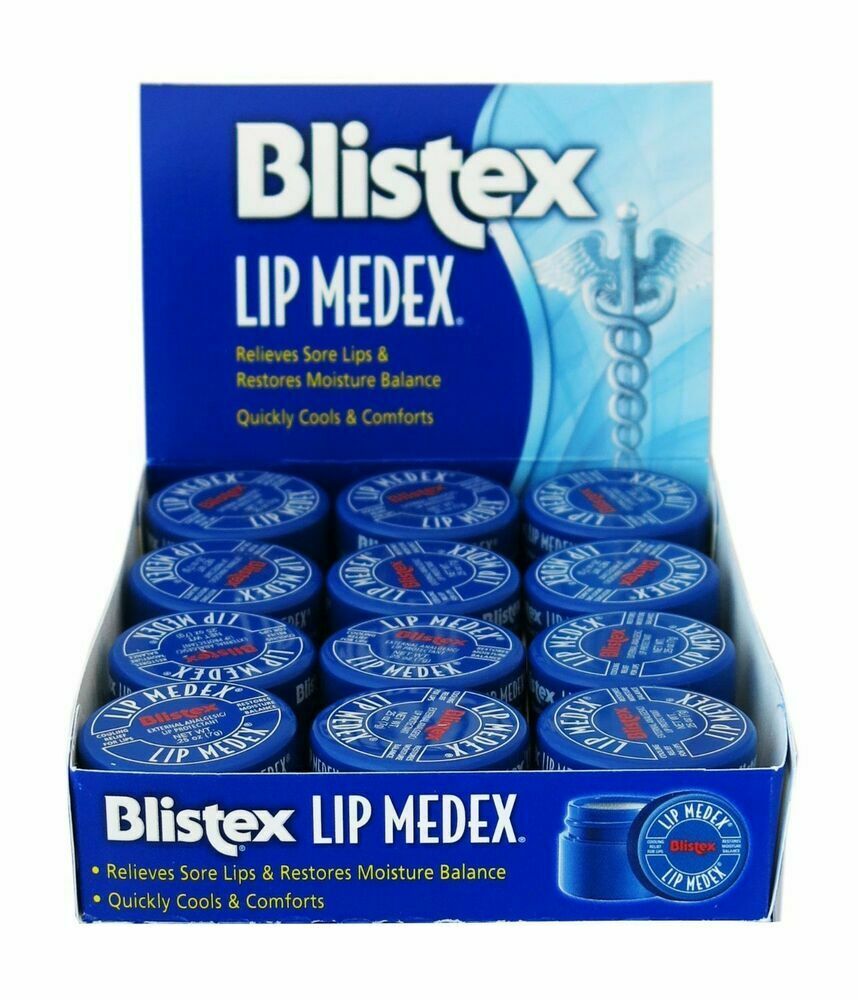 Blistex Lip Medex Cooling Relief for Sore Lips & Moisture 0.25 oz Each (12 Jars)