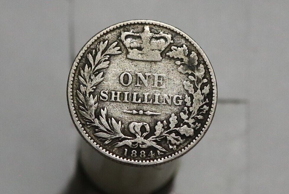 🧭 🇬🇧 Uk Gb Shilling 1884 Silver Young Victoria B52 #z7349
