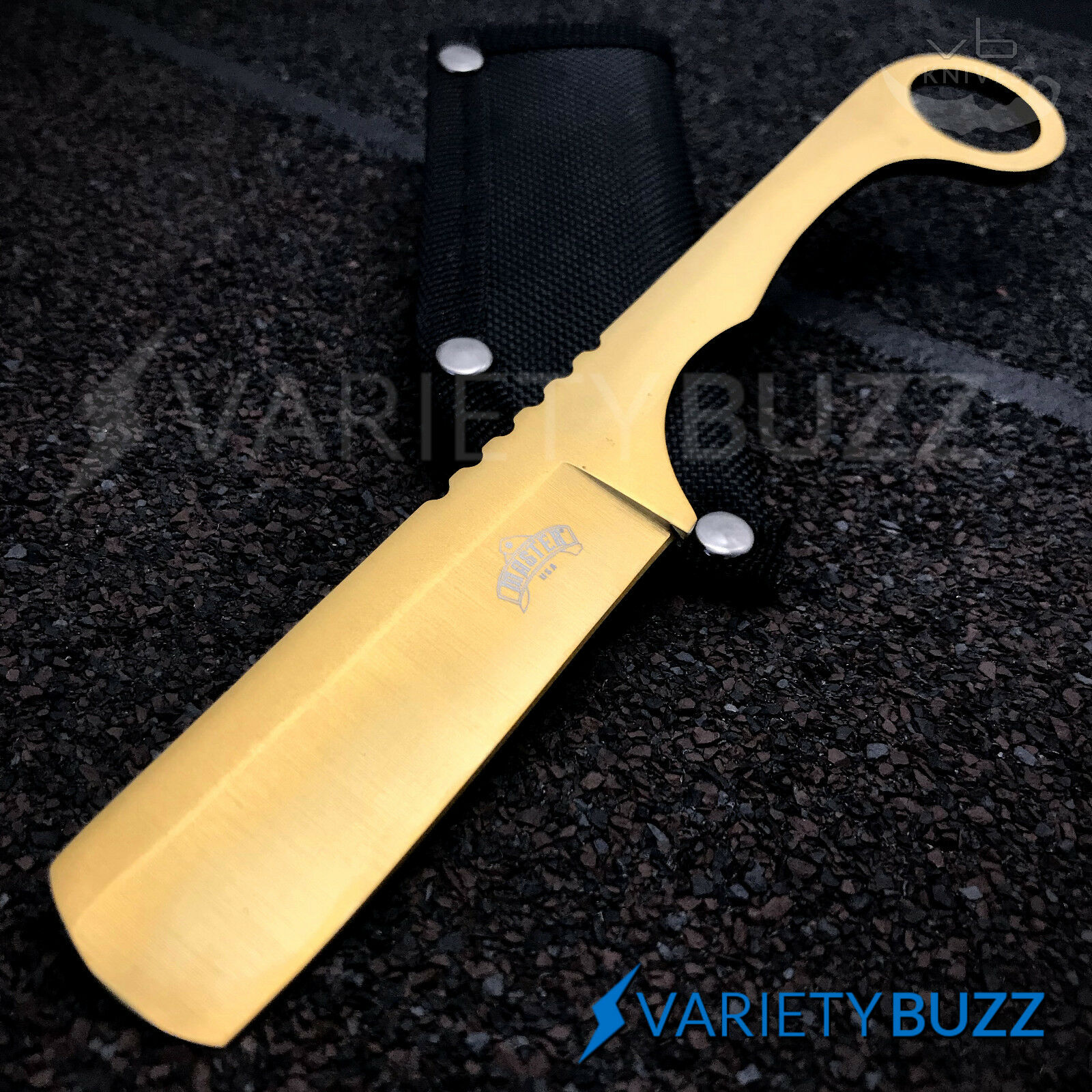 Straight Edge Razor Fixed Blade Gold Cleaver Tanto Hunting Knife Karambit New