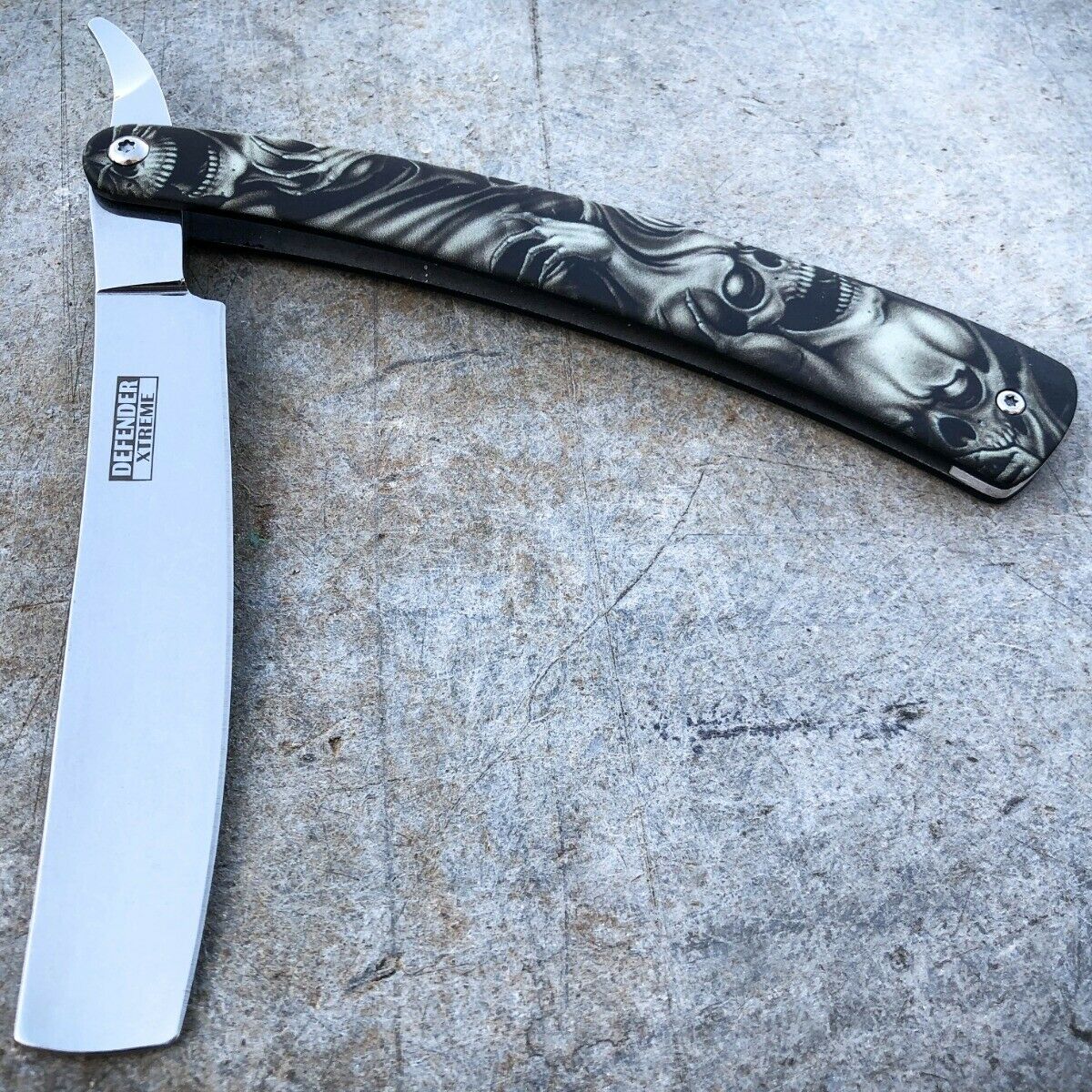 Shaving Straight Edge Skull Camo Razor Steel Folding Pocket Knife Blade