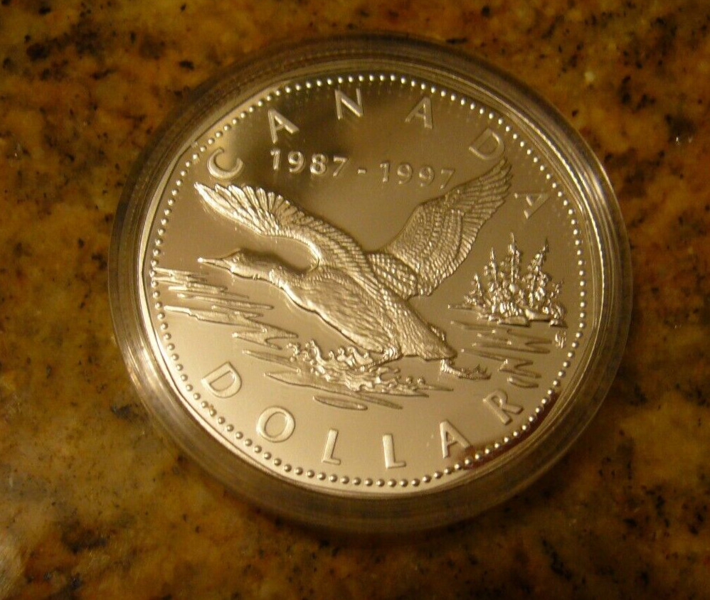 Canada 1997 10th Anniversary Silver Proof Loon $1 Dollar w/COA