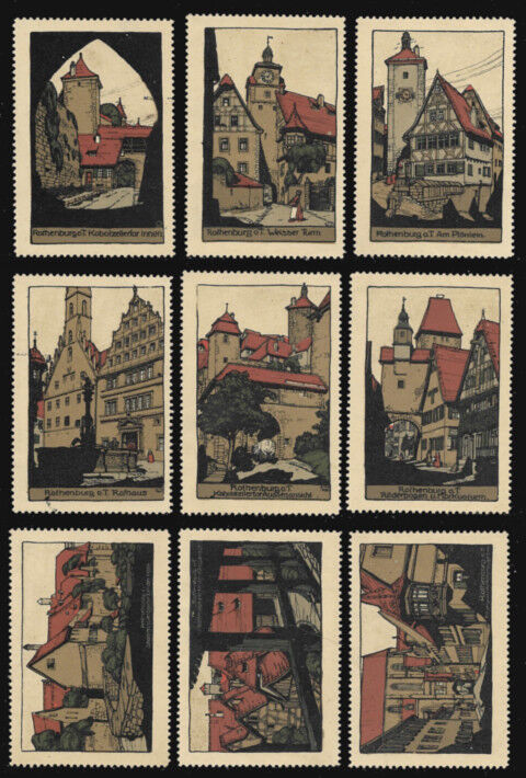 Rothenburg Germany - 9 poster stamps of town