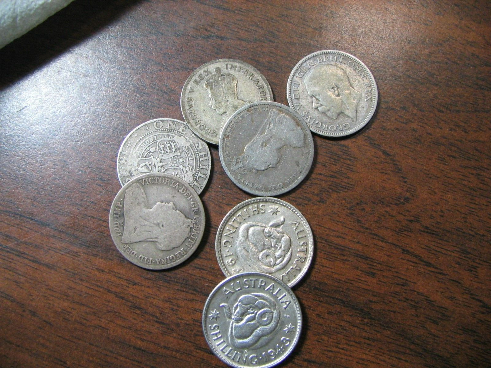 6-.925 Silver Shillings 1887,94,95, 1924,31,41,43 Queen Victoria Jubilee,  Etc.,