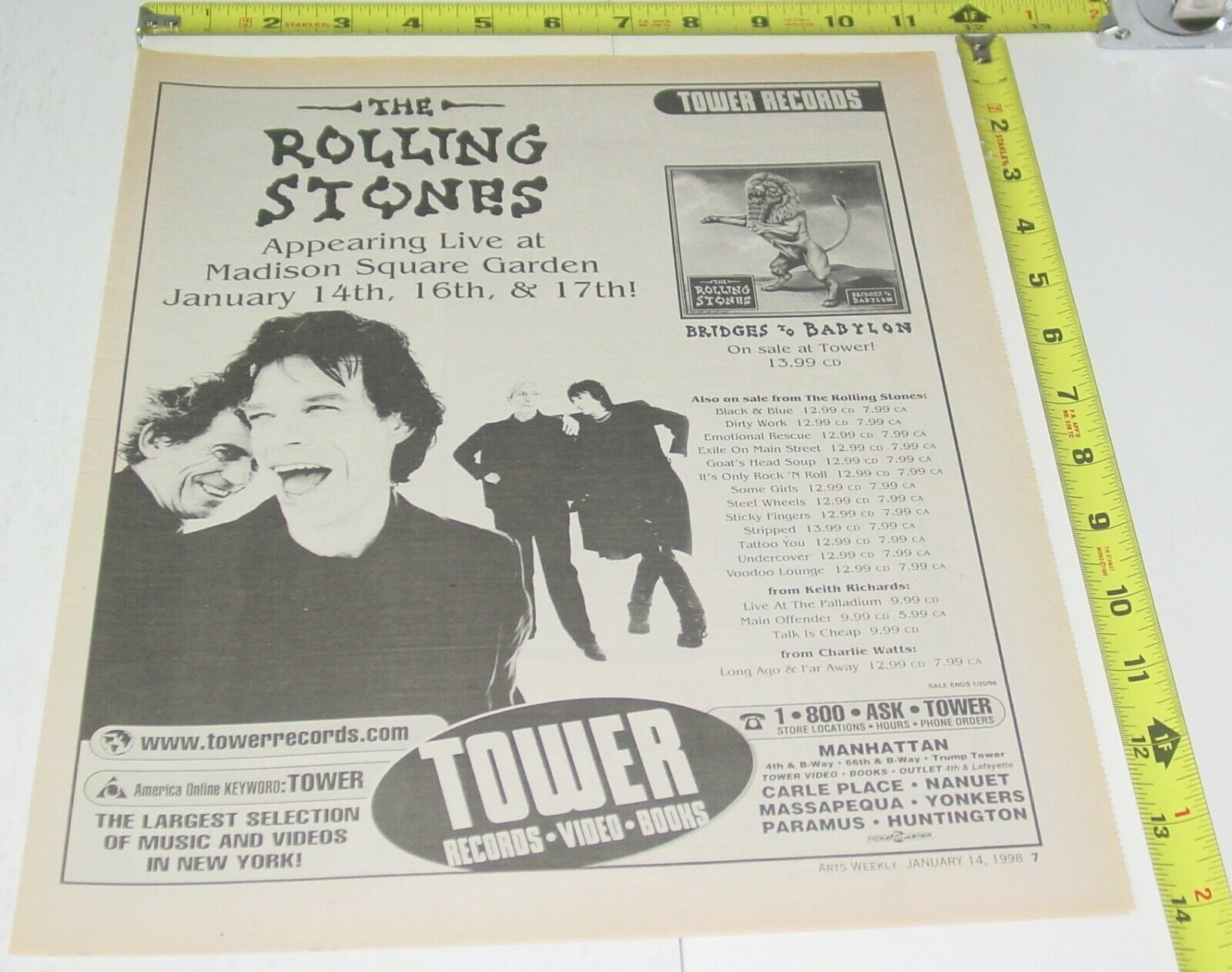 Rolling Stones Concert plus Album Release AD Advert 1998 Tour MSG NYC  Hard Rock