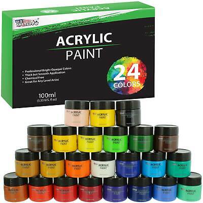 24 Color Acrylic Paint Jar Set 100ml Bottles - Artist Bright Opaque Colors