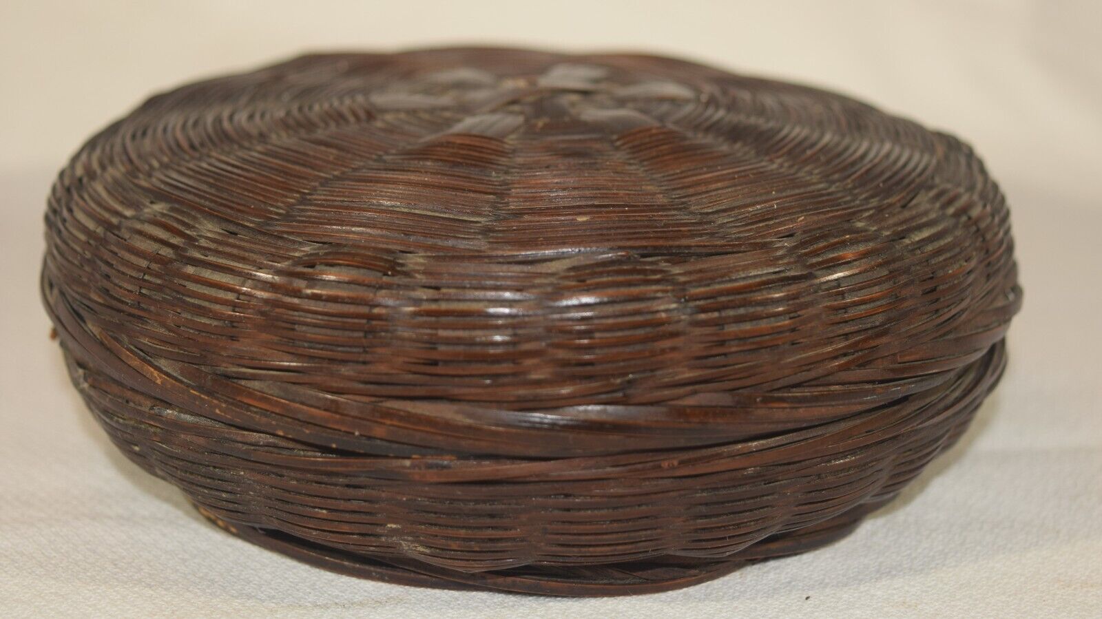 Vintage Hand Woven Wicker Rattan Child's Round Sewing Basket  6