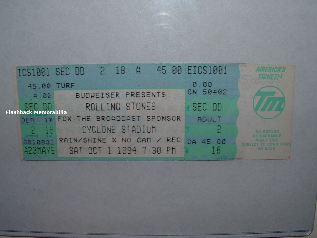 ROLLING STONES 1994 Unused MINT Concert Ticket CYCLONE STADIUM IA Voodoo Lounge