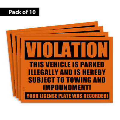 10 Orange Violation - No Parking - Towing Sticker - No Parking Stickers.