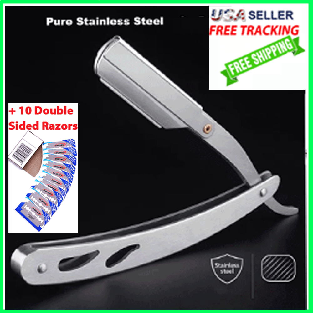 Straight Edge Razor Barber Stainless Steel Folding Shaving Beard Knife W Blades